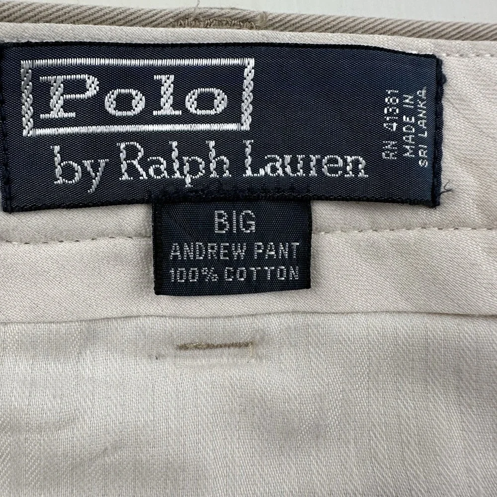 VTG Polo Ralph Lauren BIG Andrew Chino Pants Men 48Bx32 Fits 47x32 Khaki Pleated